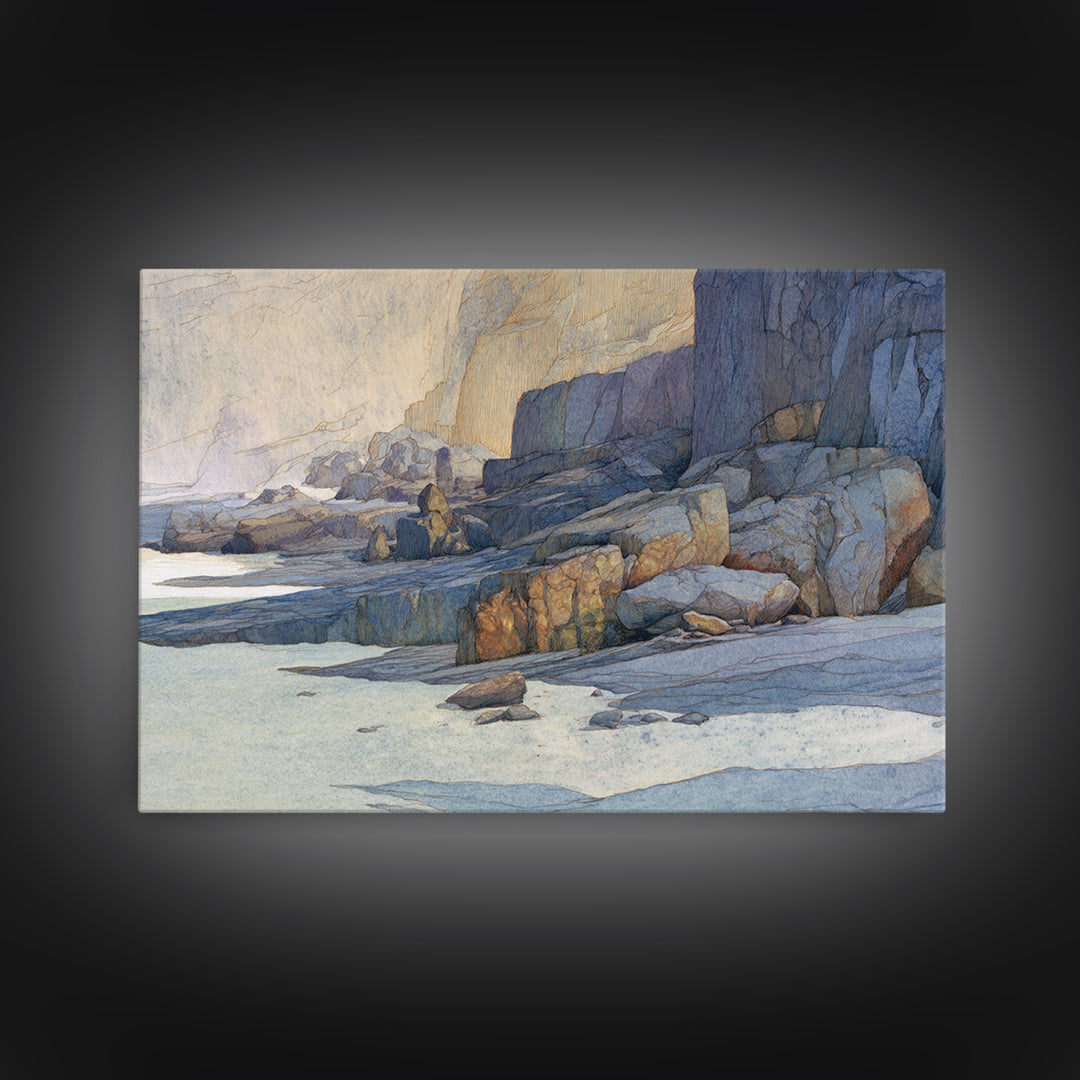 Soft Seaside Cliffs Framed Canvas Print, Impressionist Art, Fine Art Print, Living Room Decor, Fine Art, Impression, Painting, IMP-3x2-81