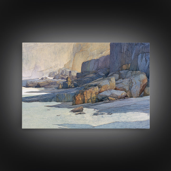 Soft Seaside Cliffs Framed Canvas Print, Impressionist Art, Fine Art Print, Living Room Decor, Fine Art, Impression, Painting, IMP-3x2-81