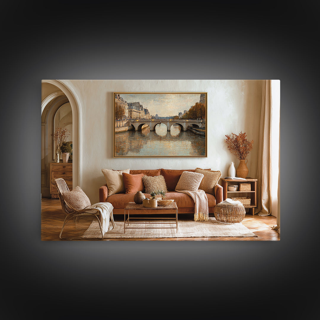Paris Bridge Reflected Canvas Print, Impressionist Art, Farmhouse Decor, Living Room Decor, Impression, Landscape Wall Art, IMP-3x2-83