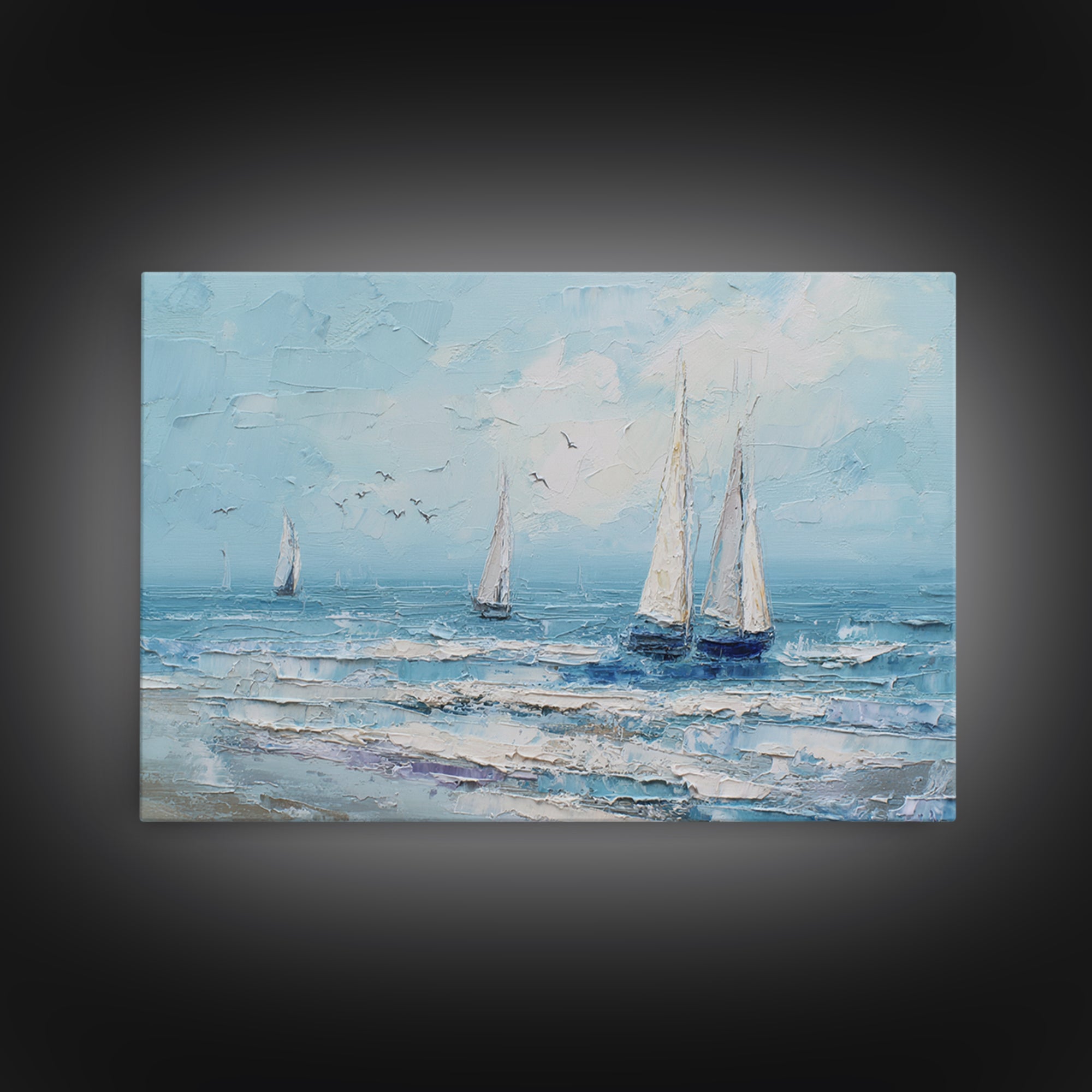 Sailboats on a Bright Sparkling Harbor Canvas Print, Impressionist Art, Statement Artwork, Living Room Decor, Impression, IMP-3x2-85
