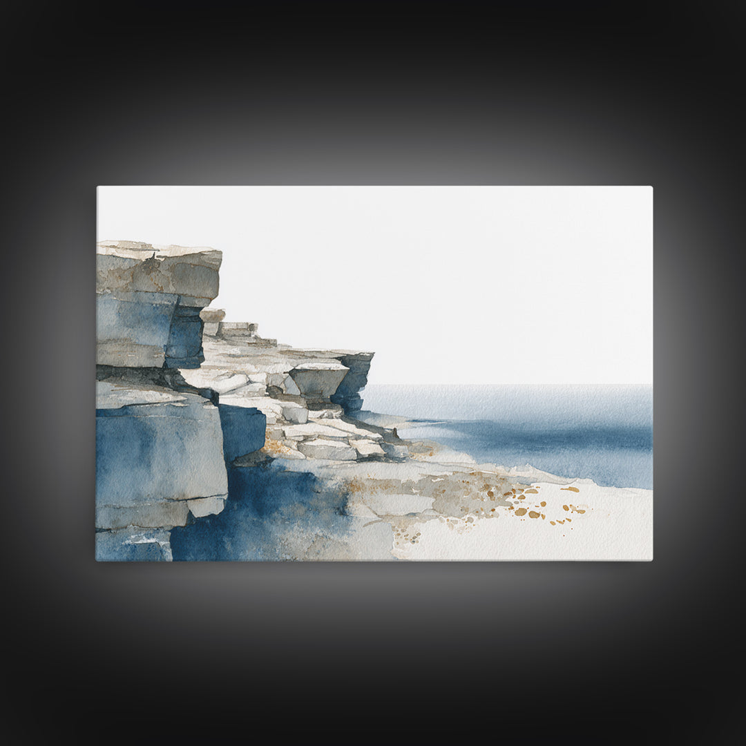 Soft Seaside Cliffs Framed Canvas Print, Impressionist Art, Modern Art, Living Room Decor, Impression, Statement Artwork, IMP-3x2-9