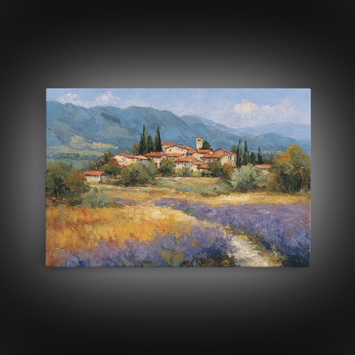 Sunset over Lavender Field Framed Canvas Print, Impressionist Art, Landscape Wall Art, Living Room Decor, Fine Art, Impression, IMP-3x2-90