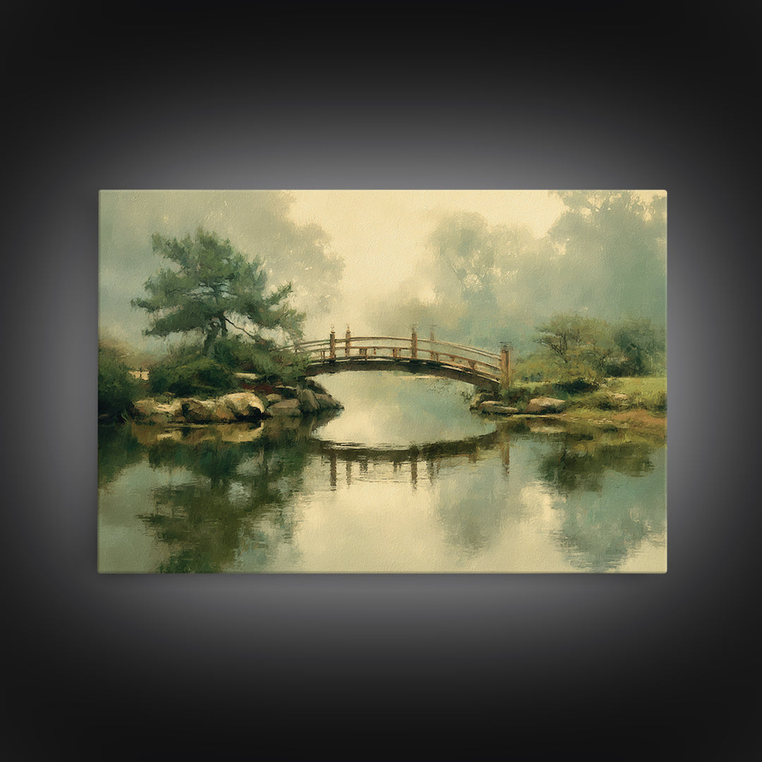 Water Garden Bridge Canvas Print, Impressionist Art, Landscape Art, Living Room Decor, Fine Art, Impression, Textured Painting, IMP-3x2-94