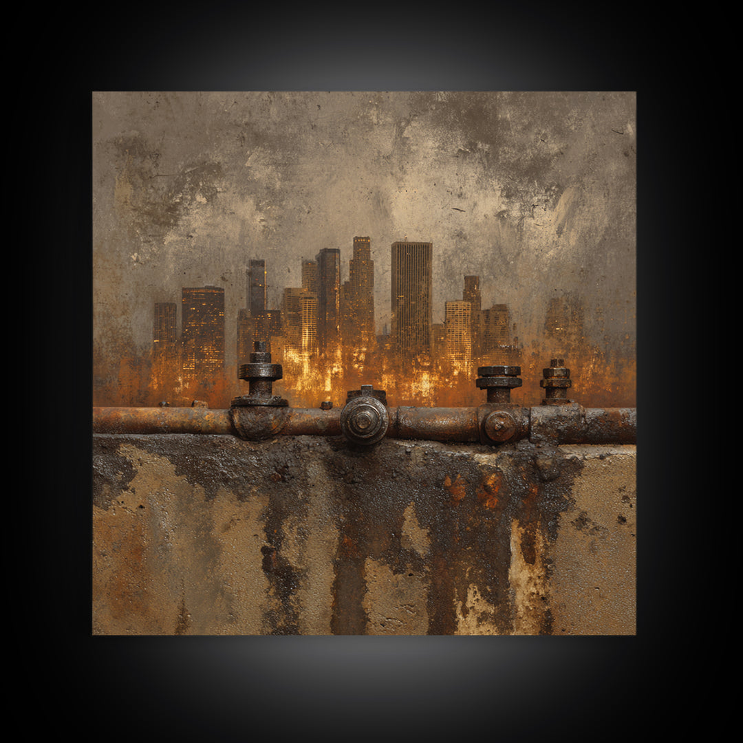Industrial City Skyline Framed Canvas Print, Industrial Art, Art, Living Room Decor, Fine Art, Foundry, Printable Art, IND-1x1-12