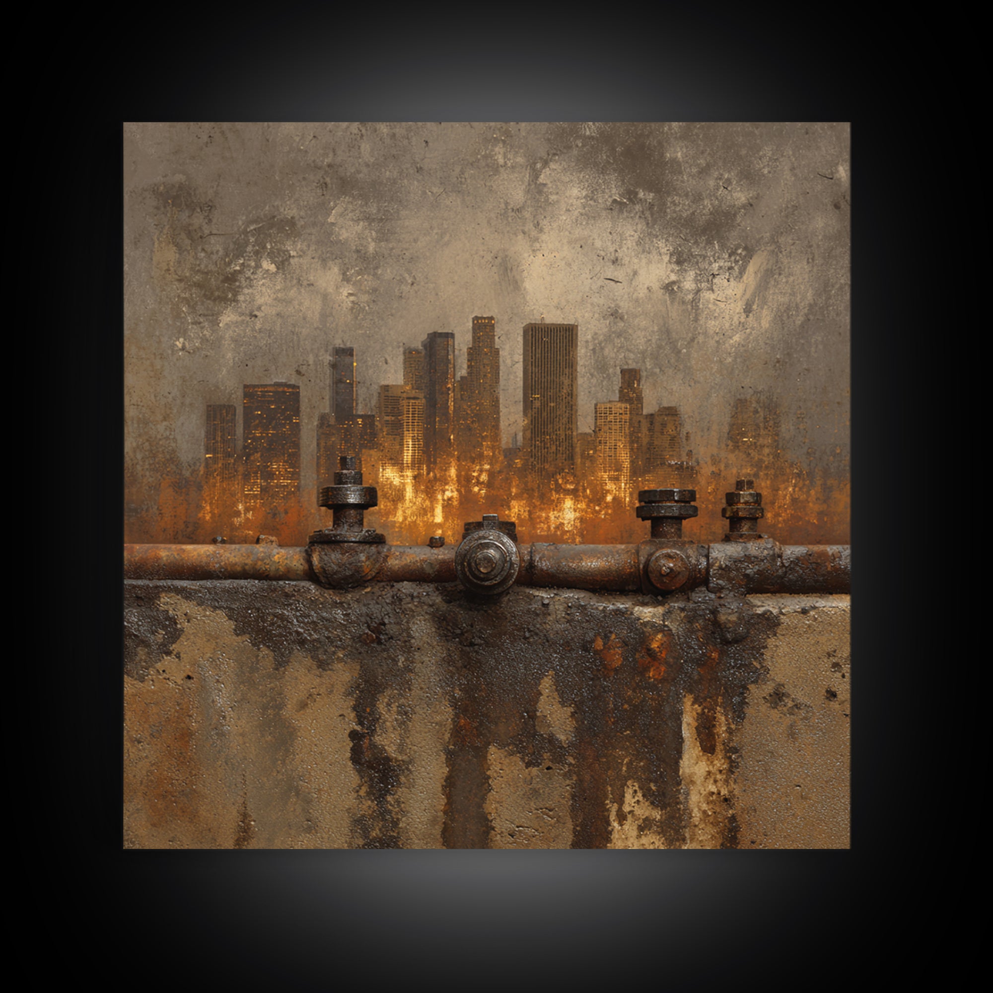 Industrial City Skyline Framed Canvas Print, Industrial Art, Art, Living Room Decor, Fine Art, Foundry, Printable Art, IND-1x1-12