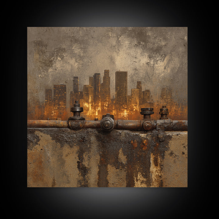 Industrial City Skyline Framed Canvas Print, Industrial Art, Art, Living Room Decor, Fine Art, Foundry, Printable Art, IND-1x1-12