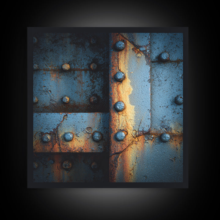 Riveted Metal Panel Texture Study Canvas Print, Industrial Art, Steampunk Decor, Living Room Decor, Oil Painting, Foundry, IND-1x1-22