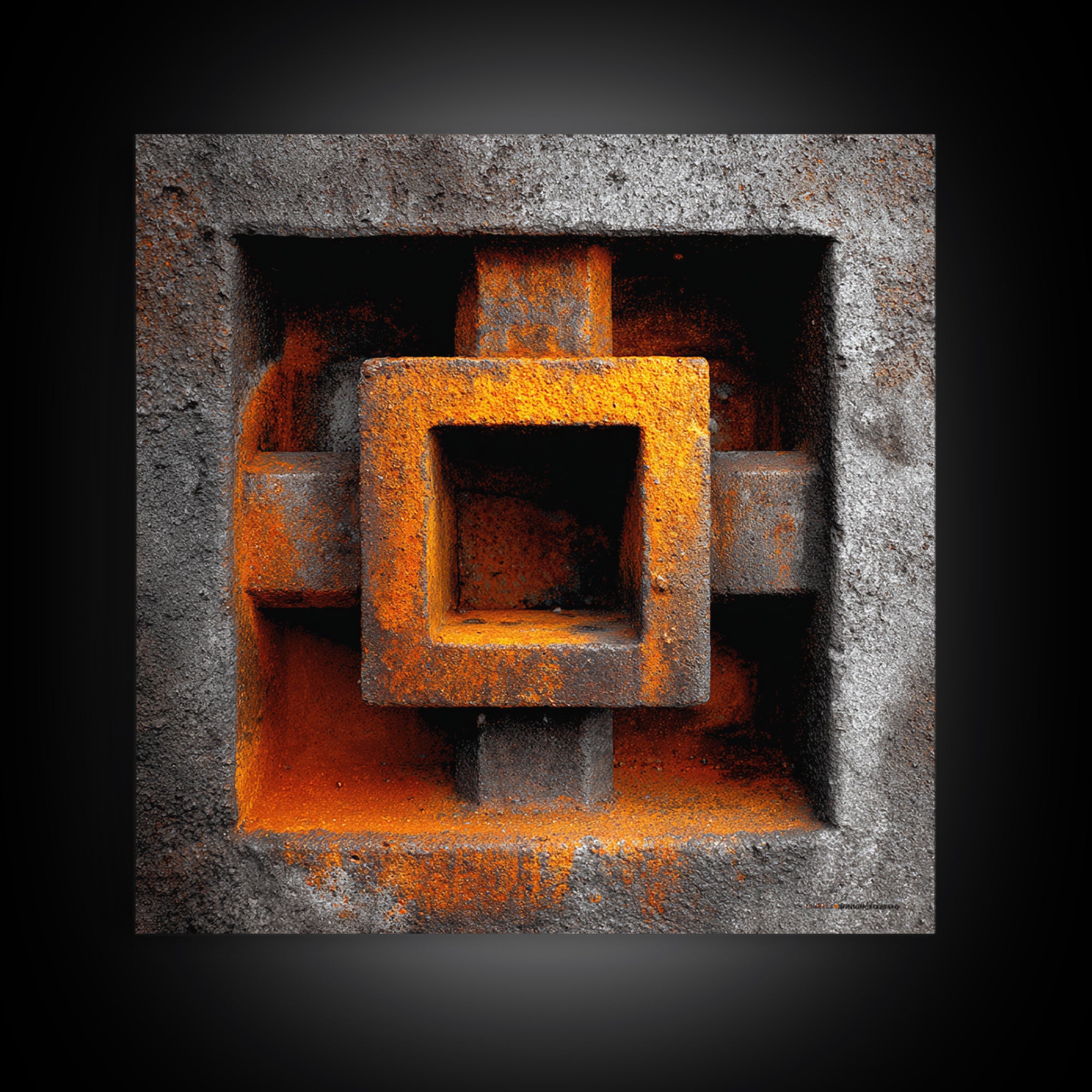 Abstract Smoke and Steel Shapes Framed Canvas Print, Industrial Art, Living Room Art, Living Room Decor, Abstract Art, Foundry, IND-1x1-24