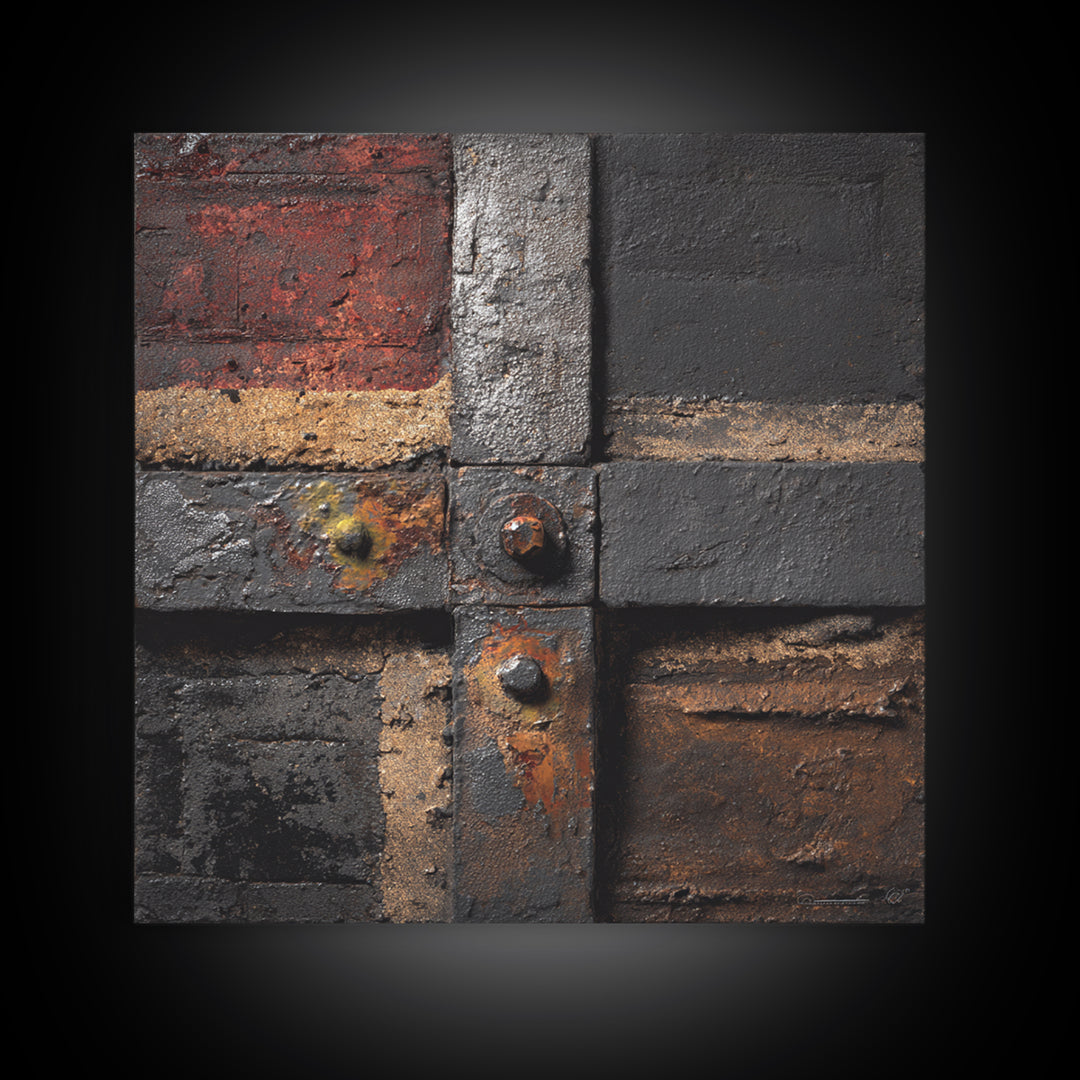Exposed Brick Texture Abstract Framed Canvas Print, Industrial Art, Art Prints, Living Room Decor, Fine Art, Foundry, IND-1x1-28