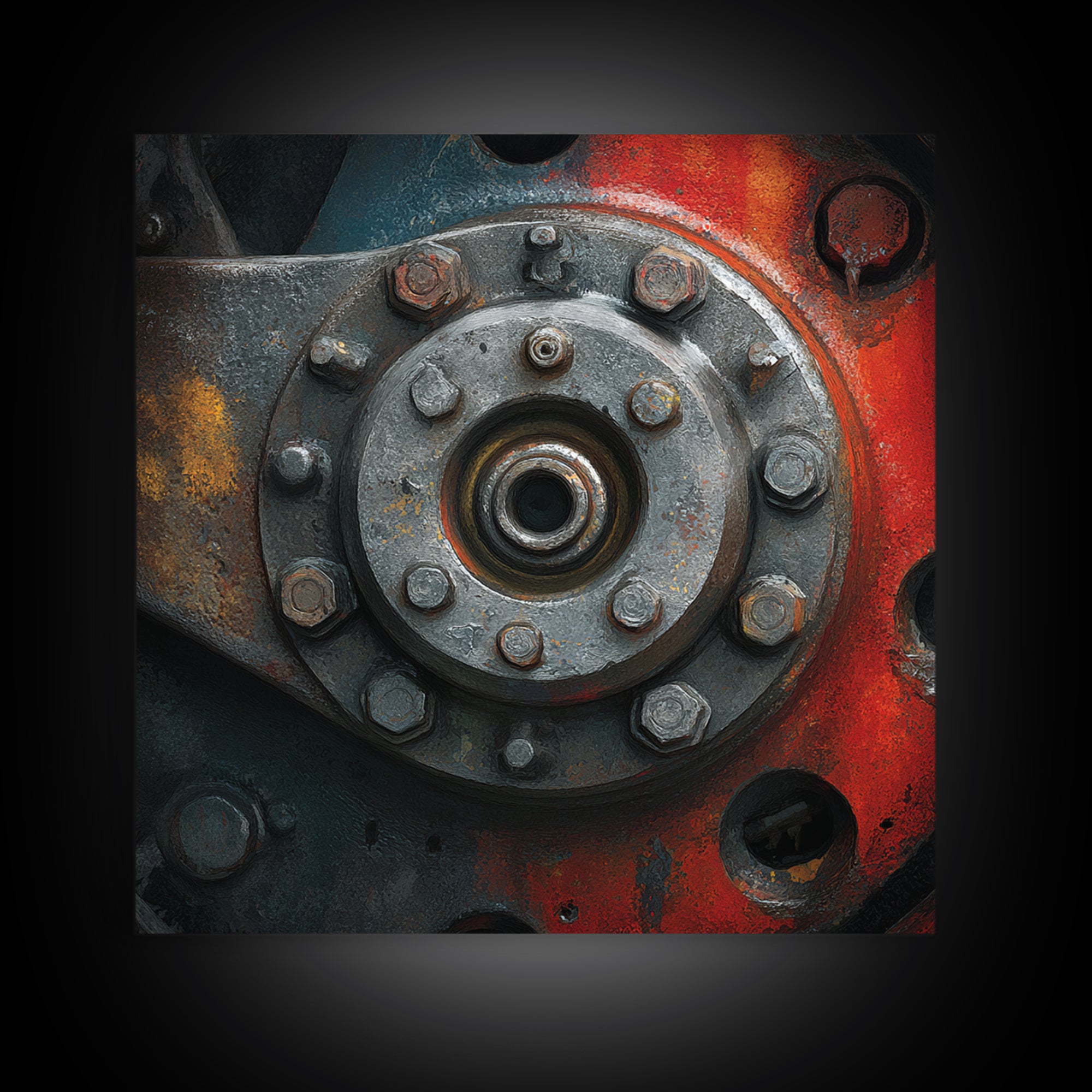 Steam Locomotive Wheel Closeup Canvas Print, Industrial Art, Modern Decor, Living Room Decor, Oil Painting, Foundry, Wall Decor, IND-1x1-30
