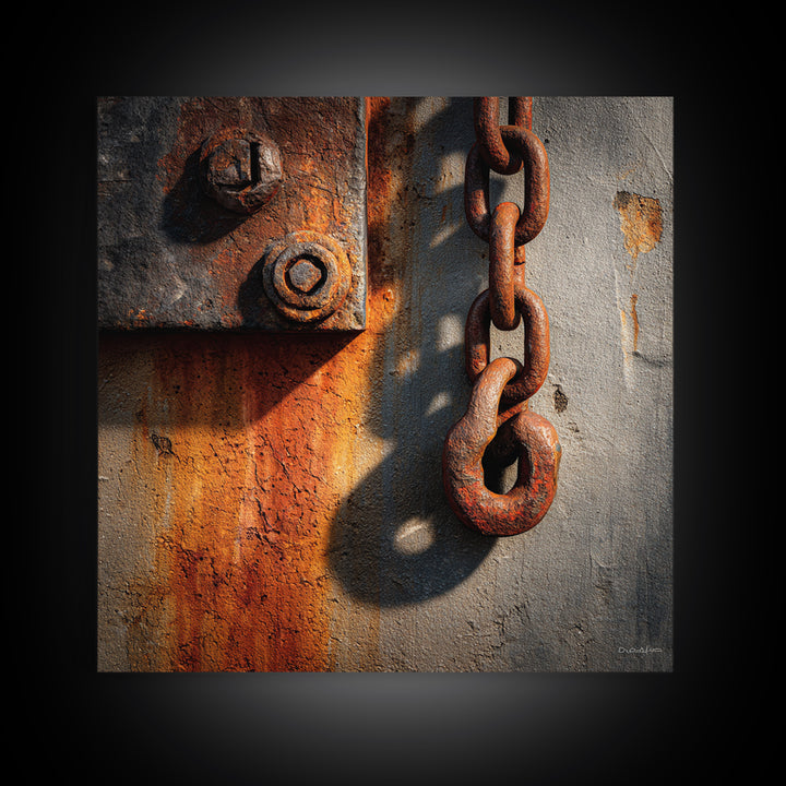 Chain and Hook Still Life Framed Canvas Print, Industrial Art, Room Decor, Living Room Decor, Fine Art, Foundry, Printables, IND-1x1-40