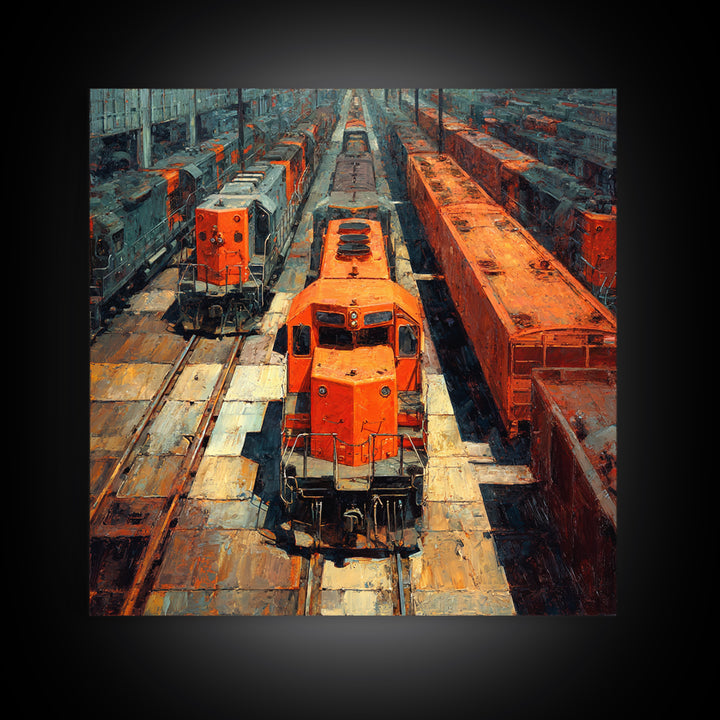 Urban Rail Yard Canvas Print, Industrial Art, Living Room Decor, Watercolor Art, Foundry, Abstract Art, Textured Wall Art, IND-1x1-45