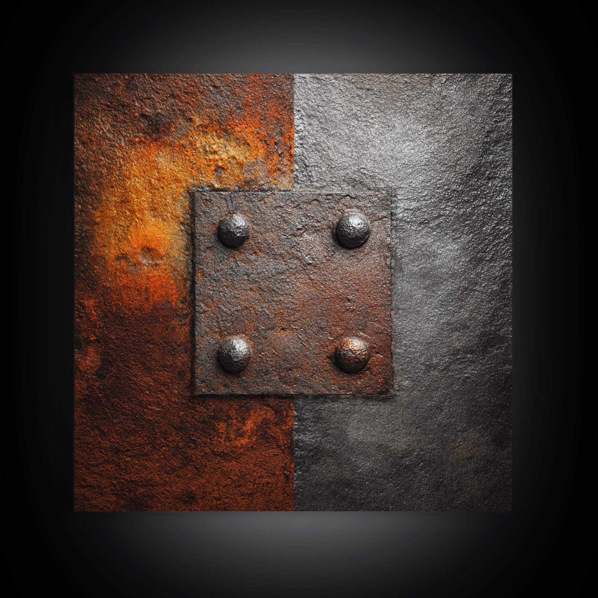 Riveted Metal Panel Texture Study Framed Canvas Print, Industrial Art, Gallery Decor, Living Room Decor, Fine Art, Foundry, IND-1x1-46
