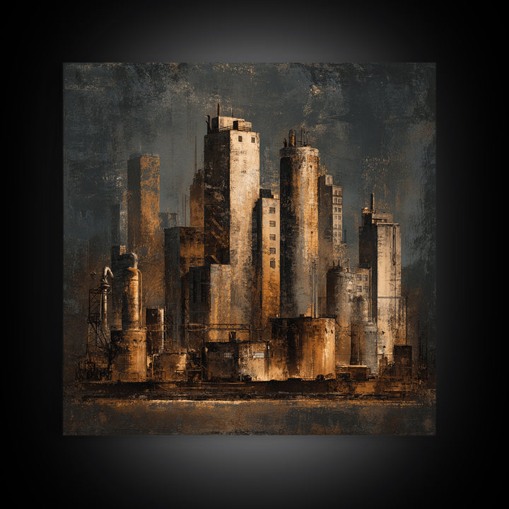 Industrial City Skyline Canvas Print, Industrial Art, Modern Art, Living Room Decor, Abstract Art, Foundry, Modern Decor, IND-1x1-60