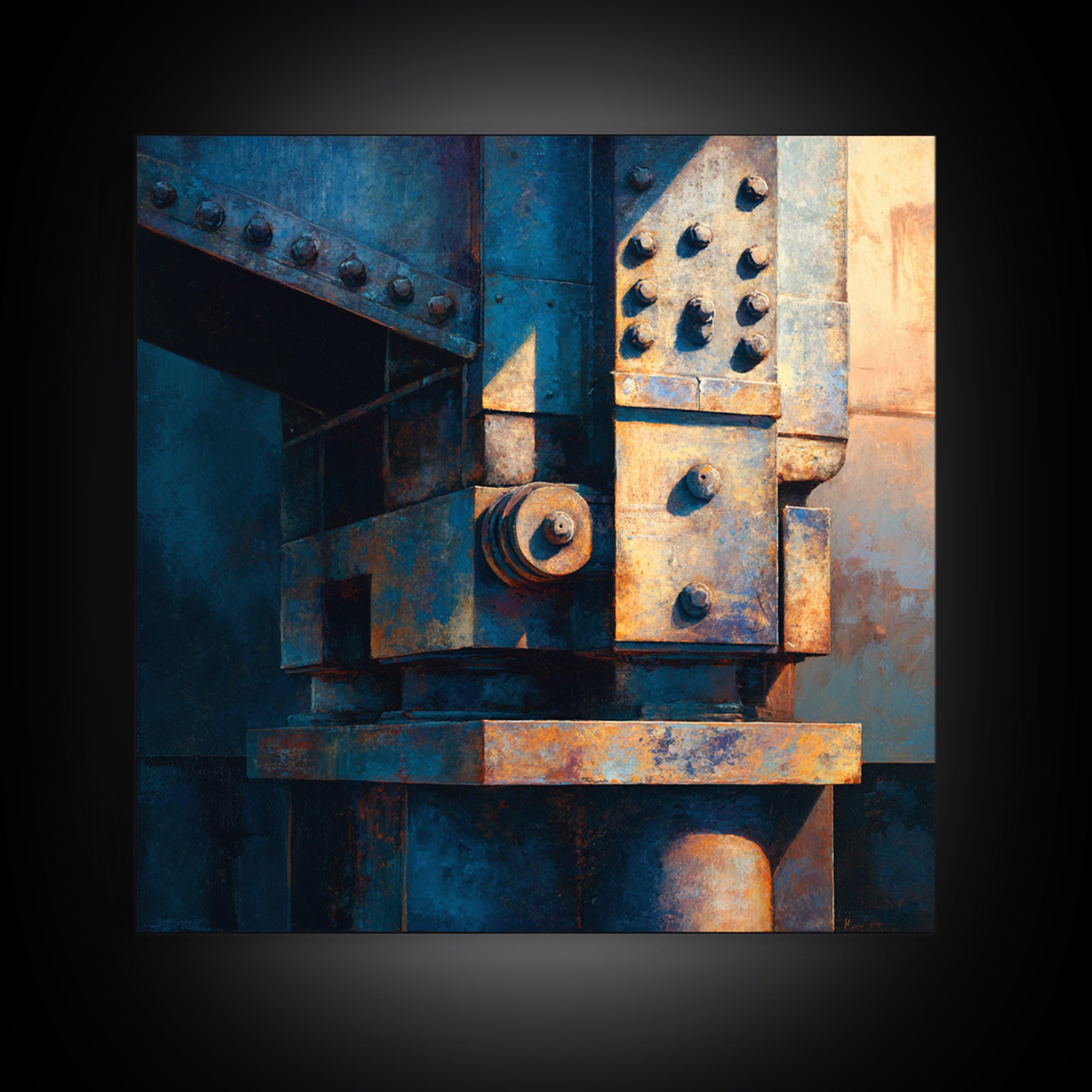 Urban Rail Yard Canvas Print, Industrial Art, Living Room Decor, Watercolor Art, Foundry, Abstract Art, Textured Wall Art, IND-1x1-69