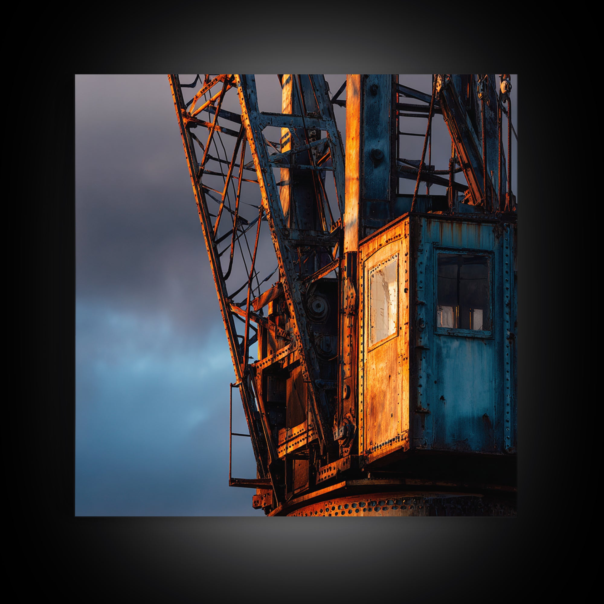 Warehouse Crane Silhouette Framed Canvas Print, Industrial Art, Luxury Decor, Living Room Decor, Oil Painting, Foundry, IND-1x1-79
