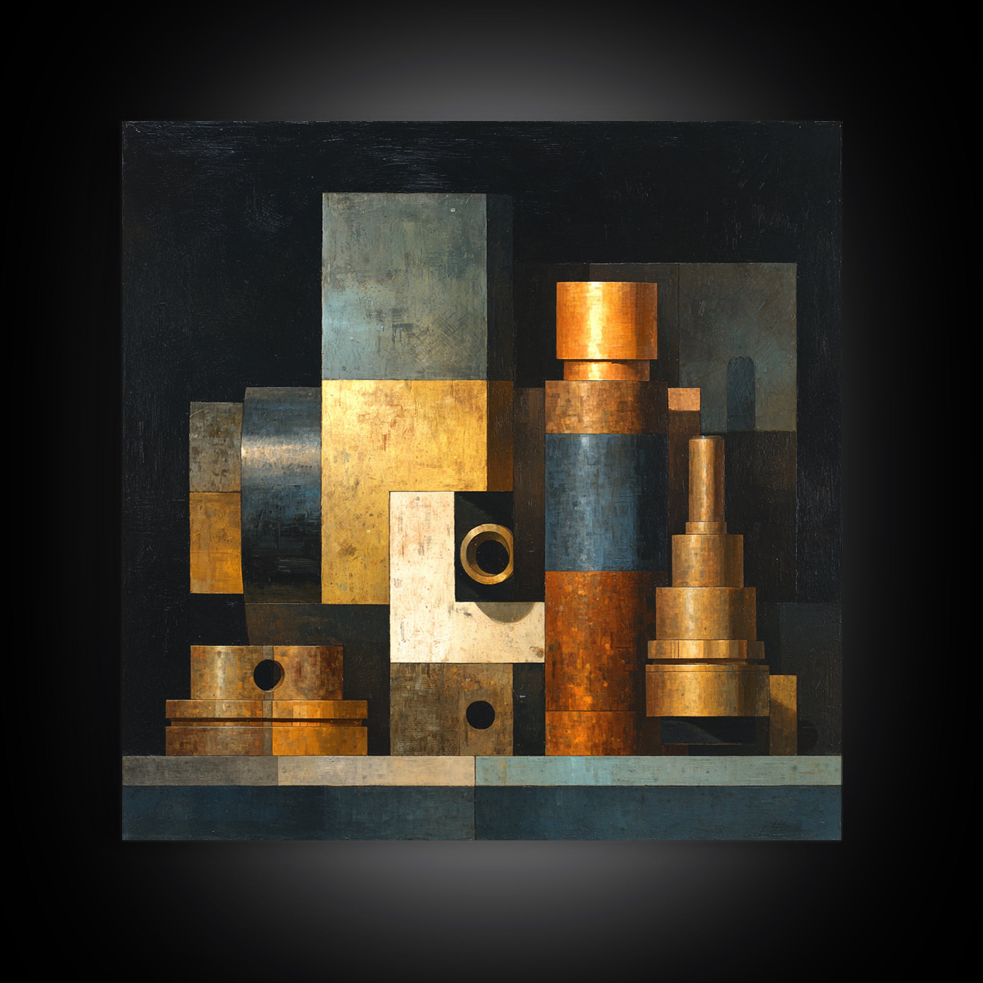 Brass Gauge and Machinery Still Life Canvas Print, Industrial Art, Decor, Living Room Decor, Foundry, Black and White Wall Art, IND-1x1-85