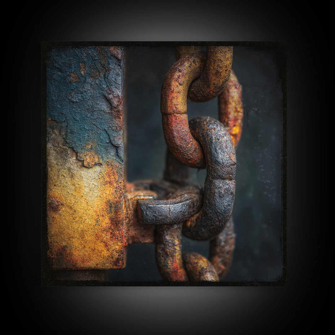Chain and Hook Still Life Framed Canvas Print, Industrial Art, Wall Art, Living Room Decor, Fine Art, Foundry, Original Art, IND-1x1-88
