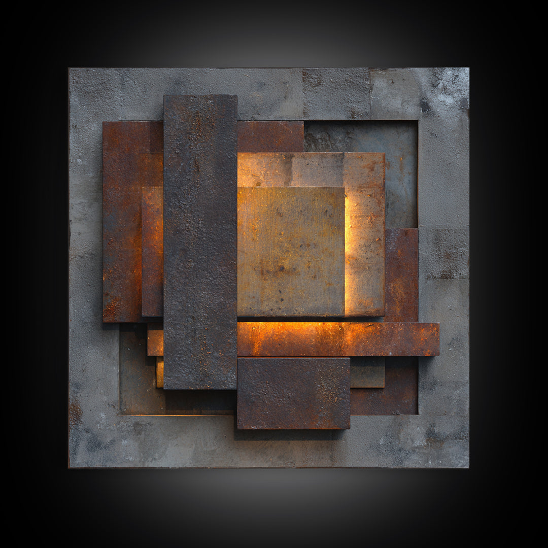 Abstract Smoke and Steel Shapes Framed Canvas Print, Industrial Art, Art Print, Living Room Decor, Abstract Art, Foundry, IND-1x1-96