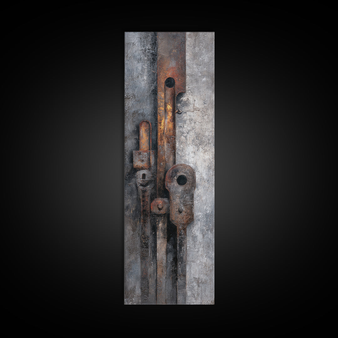 Abstract Smoke and Steel Shapes Canvas Print, Industrial Art, Printables, Living Room Decor, Abstract Art, Foundry, IND-1x3-12