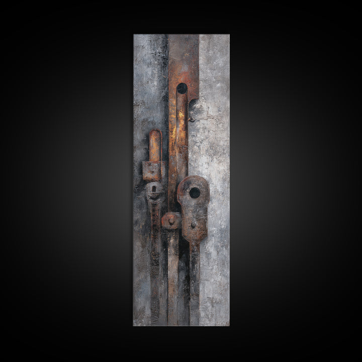 Abstract Smoke and Steel Shapes Canvas Print, Industrial Art, Printables, Living Room Decor, Abstract Art, Foundry, IND-1x3-12