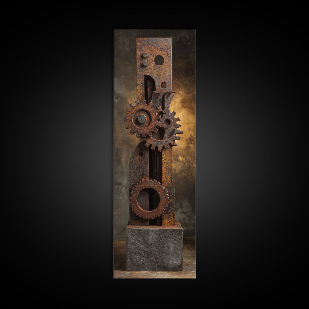 Rusted Gears Arranged as Sculptural Still Life Canvas Print, Industrial Art, Digital Prints, Living Room Decor, Foundry, IND-1x3-13