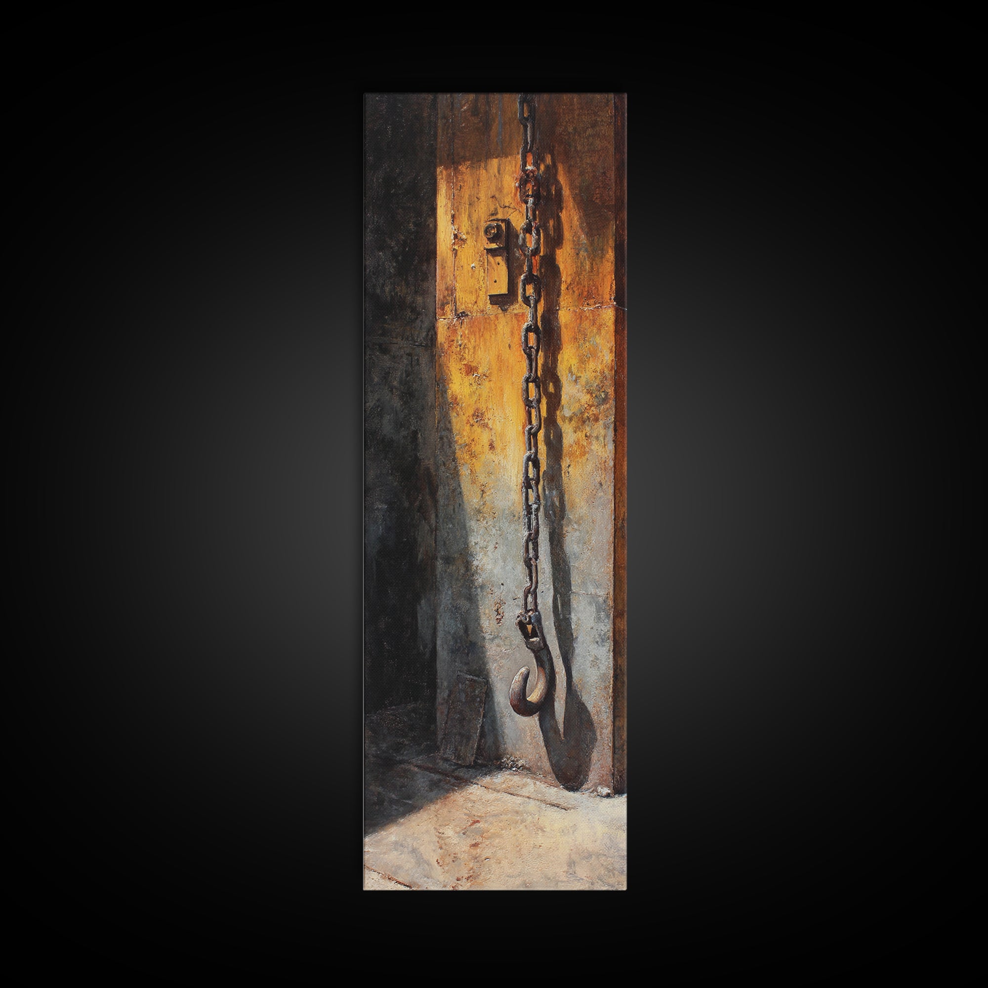 Chain and Hook Still Life Canvas Print, Industrial Art, Original Art, Living Room Decor, Fine Art, Foundry, Steampunk Decor, IND-1x3-28
