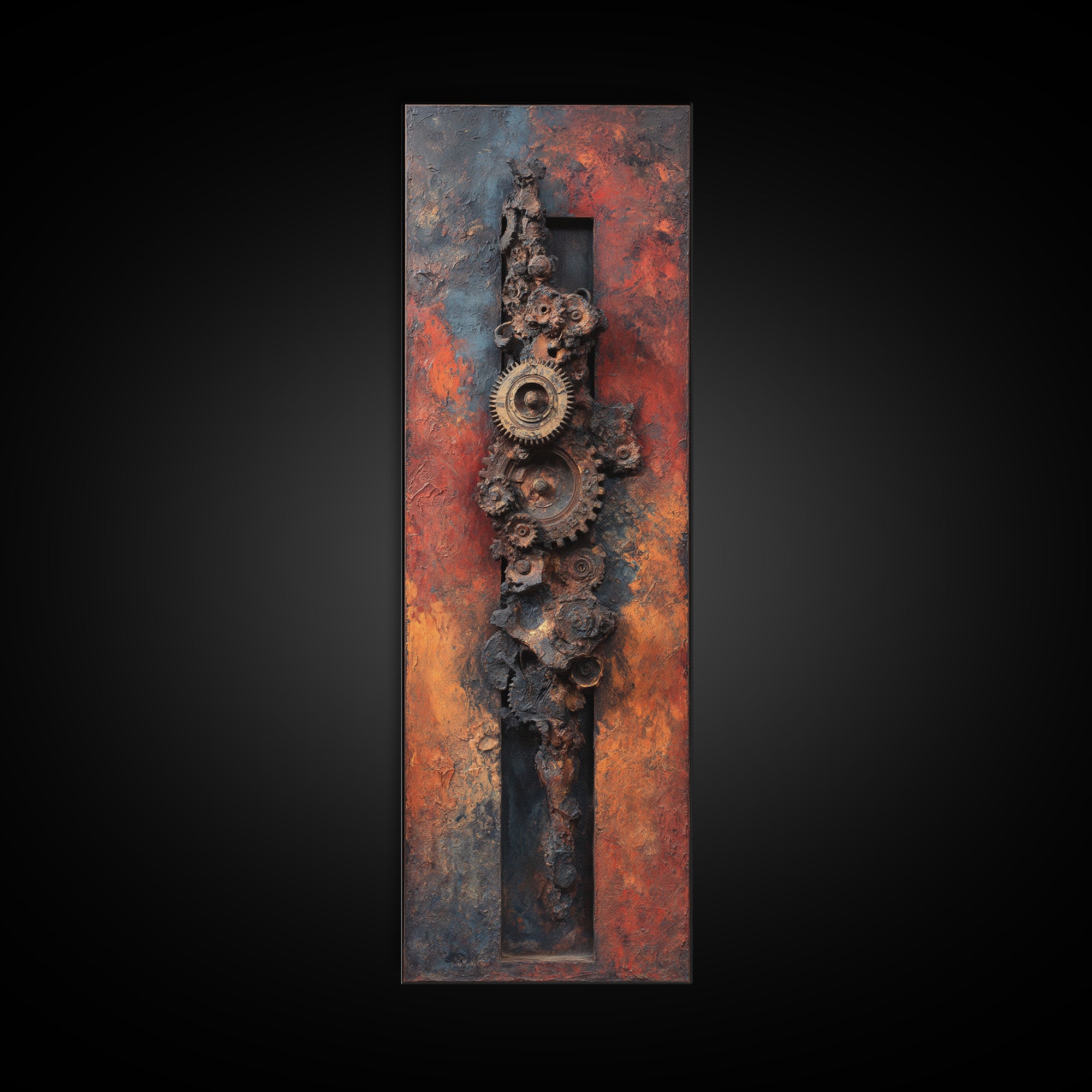 Rusted Gears Arranged as Sculptural Still Life Canvas Print, Industrial Art, Digital Prints, Living Room Decor, Foundry, IND-1x3-37