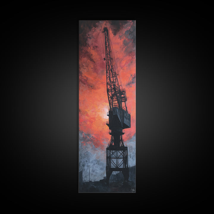 Warehouse Crane Silhouette Canvas Print, Industrial Art, Black and White Art, Living Room Decor, Foundry, Minimalist Decor, IND-1x3-43