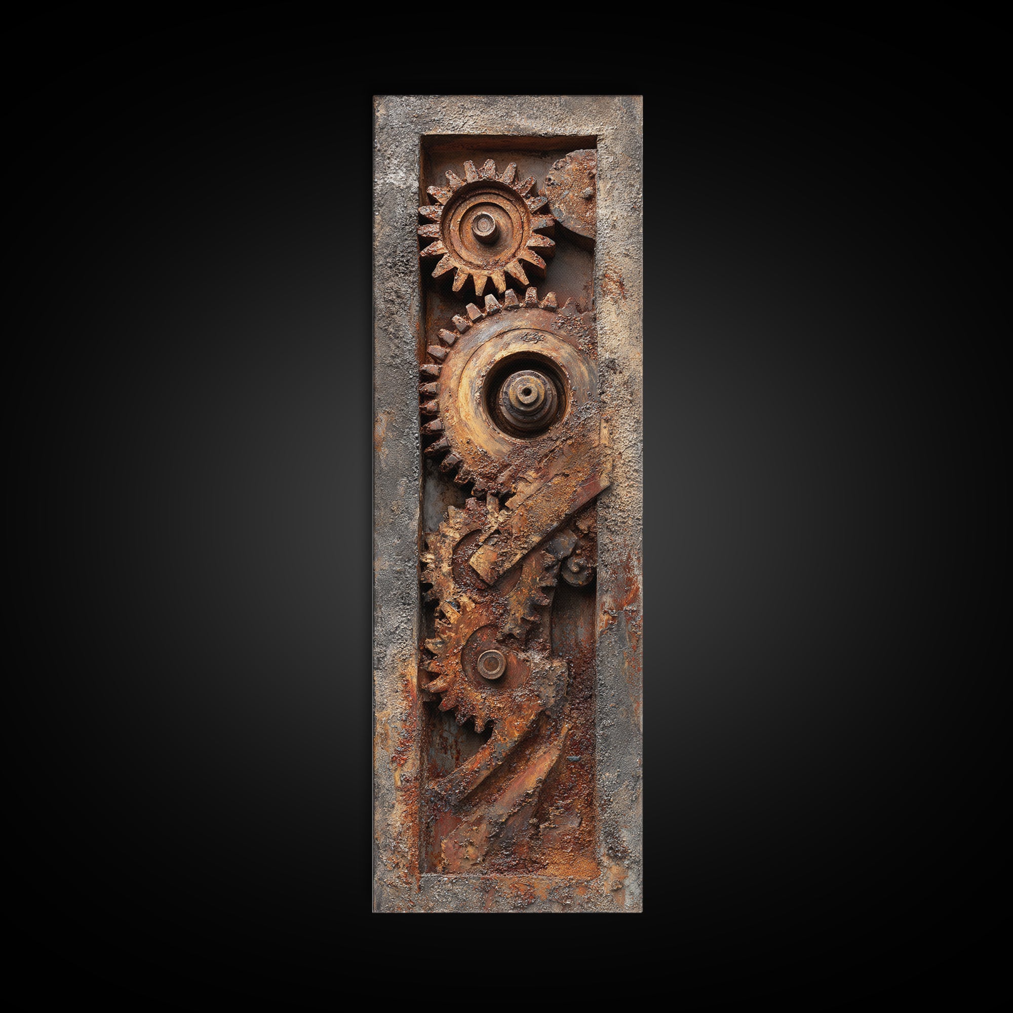 Rusted Gears Arranged as Sculptural Still Life Canvas Print, Industrial Art, Black and White Wall Art, Living Room Decor, IND-1x3-85