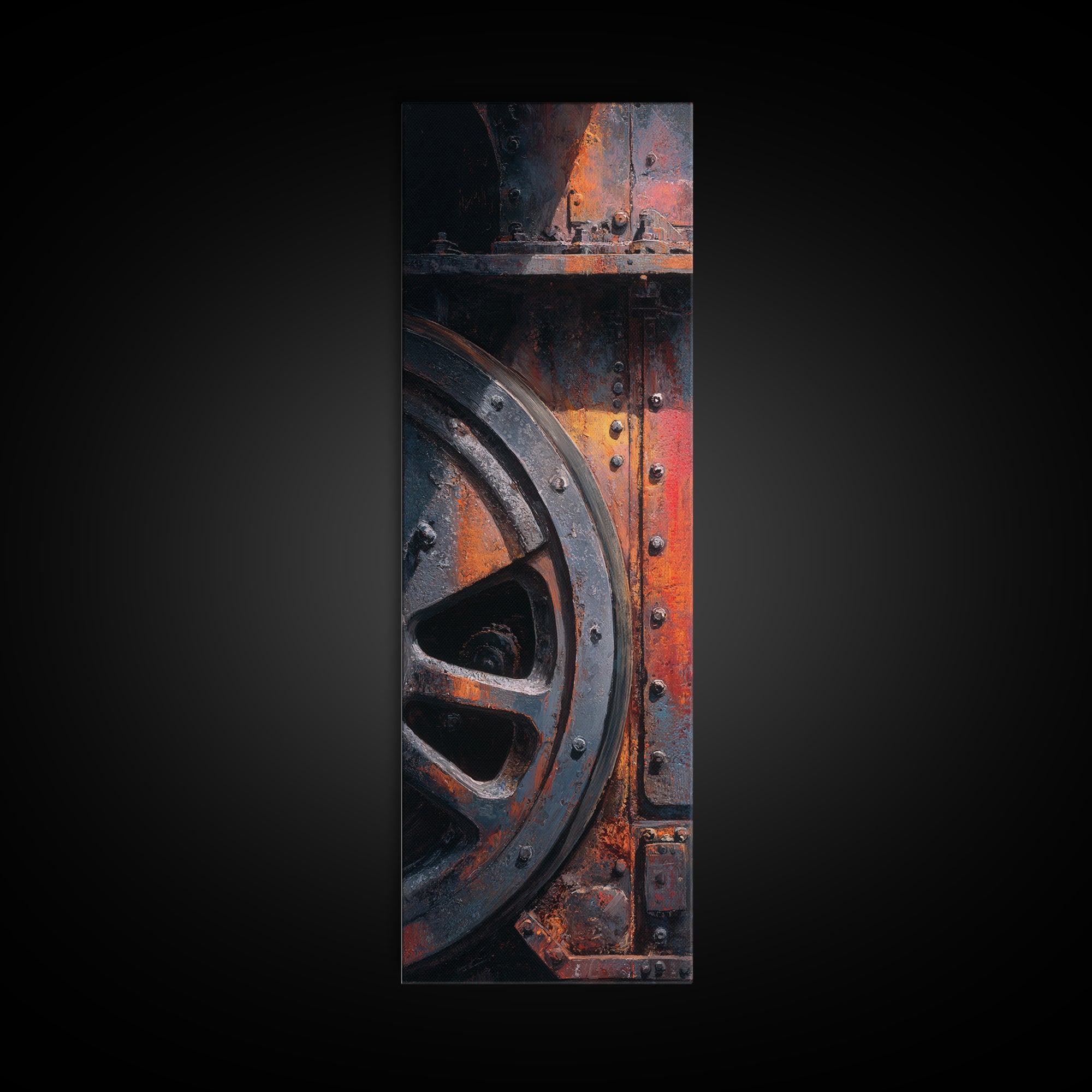 Steam Locomotive Wheel Closeup Canvas Print, Industrial Art, Digital Prints, Living Room Decor, Oil Painting, Foundry, IND-1x3-90