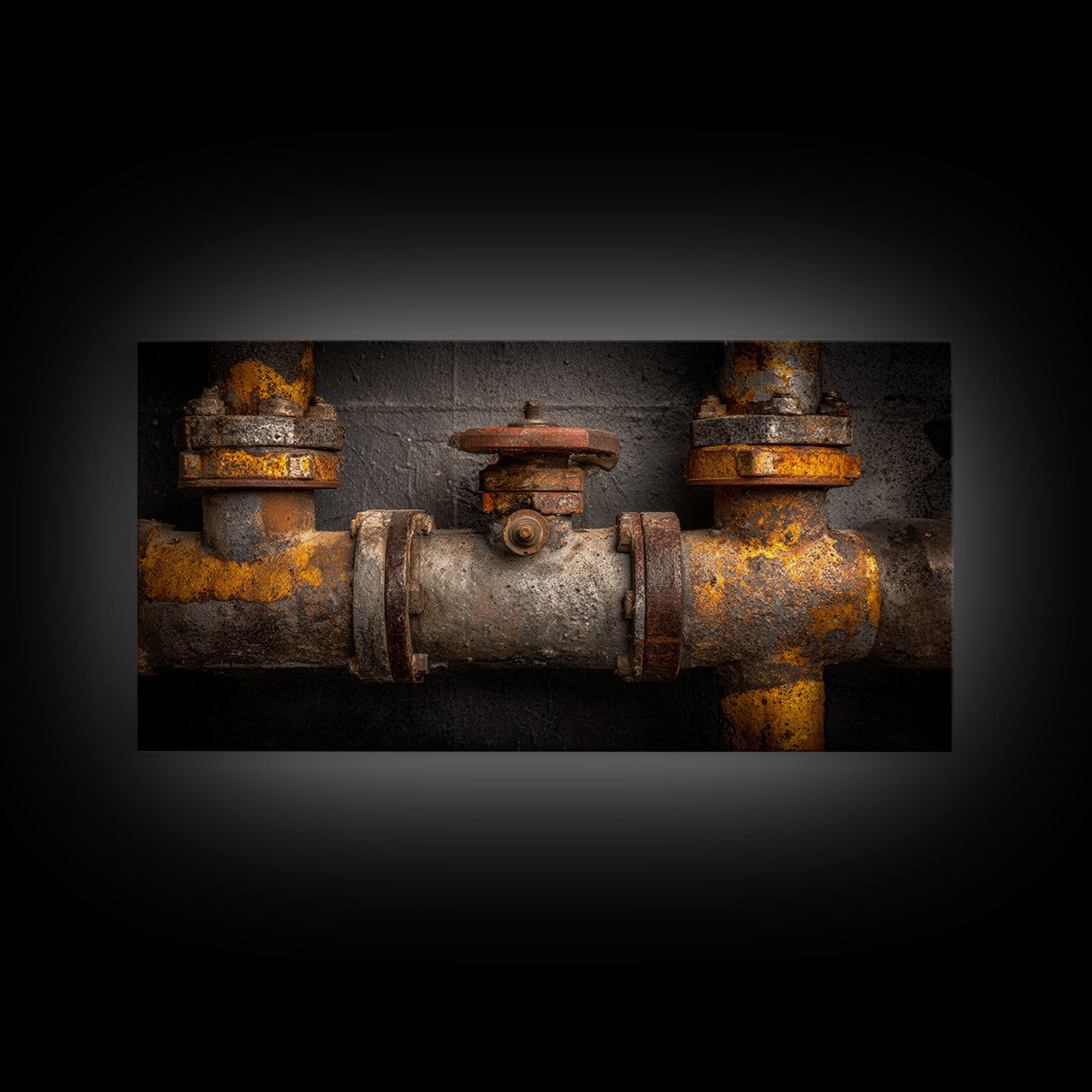 Metal Pipes and Valves as Graphic Composition Framed Canvas Print, Industrial Art, Living Room Art, Living Room Decor, Foundry, IND-2x1-100