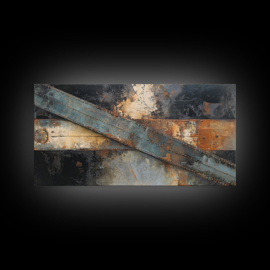 Steel Beams Crossing Like Abstract Lines Framed Canvas Print, Industrial Art, Wall Hanging, Living Room Decor, Abstract Art, IND-2x1-13