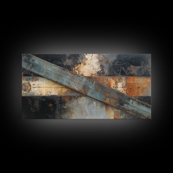 Steel Beams Crossing Like Abstract Lines Framed Canvas Print, Industrial Art, Wall Hanging, Living Room Decor, Abstract Art, IND-2x1-13