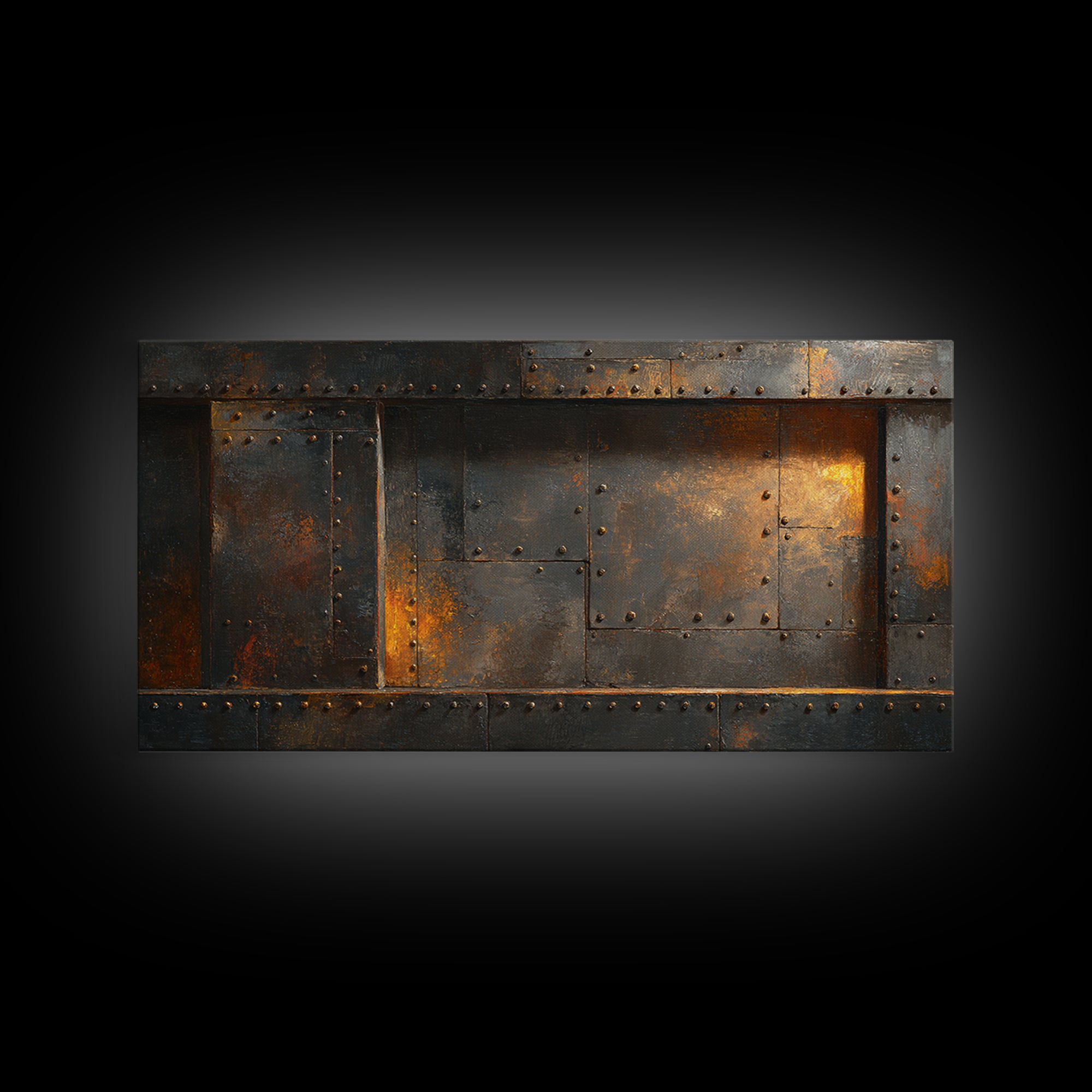 Riveted Metal Panel Texture Study Framed Canvas Print, Industrial Art, Wall Art, Living Room Decor, Fine Art, Foundry, IND-2x1-18