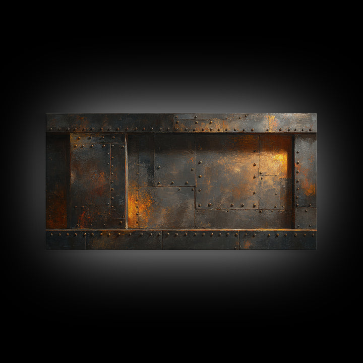 Riveted Metal Panel Texture Study Framed Canvas Print, Industrial Art, Wall Art, Living Room Decor, Fine Art, Foundry, IND-2x1-18