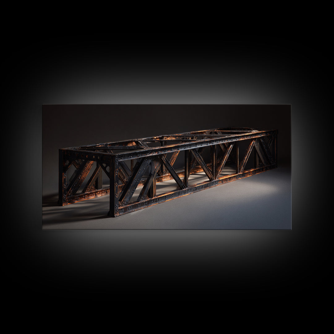 Steel Bridge Truss Framed Canvas Print, Industrial Art, Wall Hanging, Living Room Decor, Watercolor Art, Foundry, IND-2x1-23