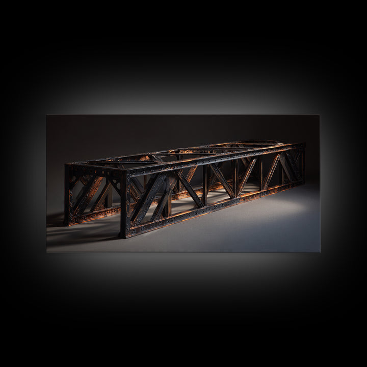 Steel Bridge Truss Framed Canvas Print, Industrial Art, Wall Hanging, Living Room Decor, Watercolor Art, Foundry, IND-2x1-23