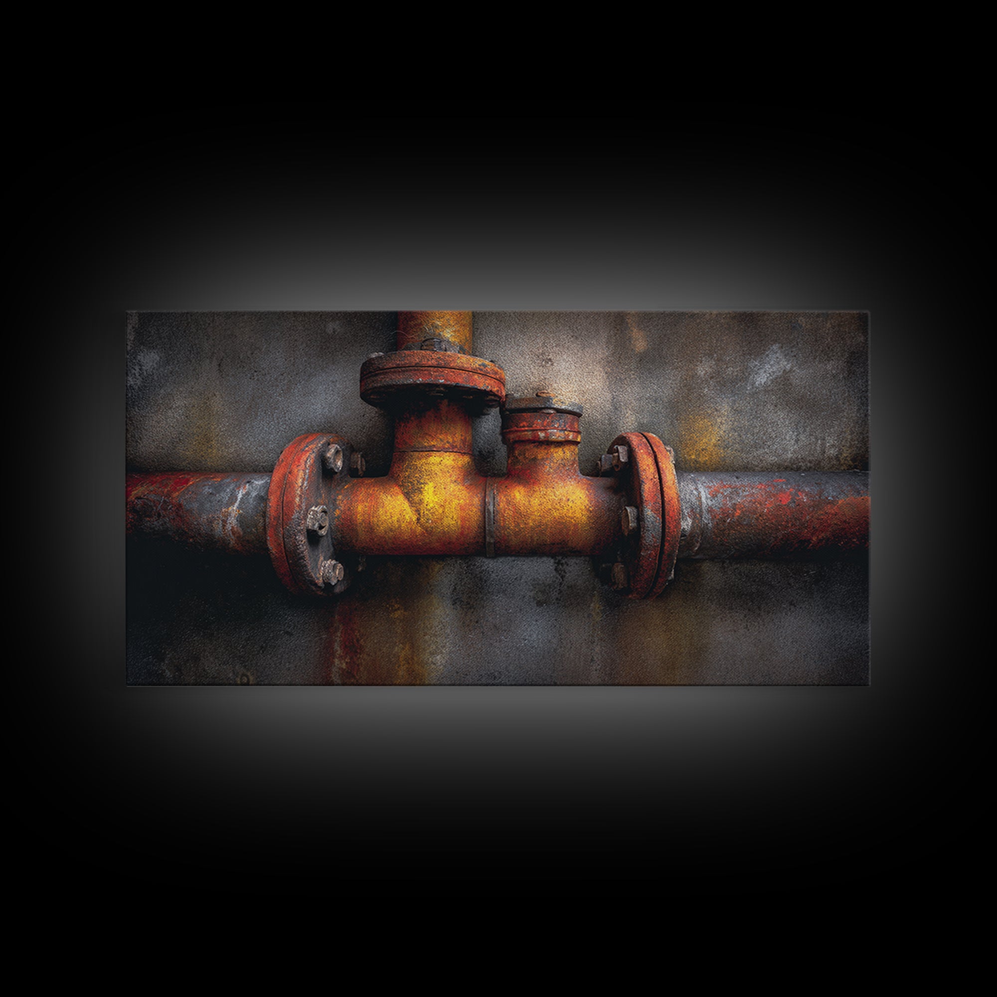 Metal Pipes and Valves as Graphic Composition Framed Canvas Print, Industrial Art, Wall Art, Living Room Decor, Foundry, IND-2x1-28