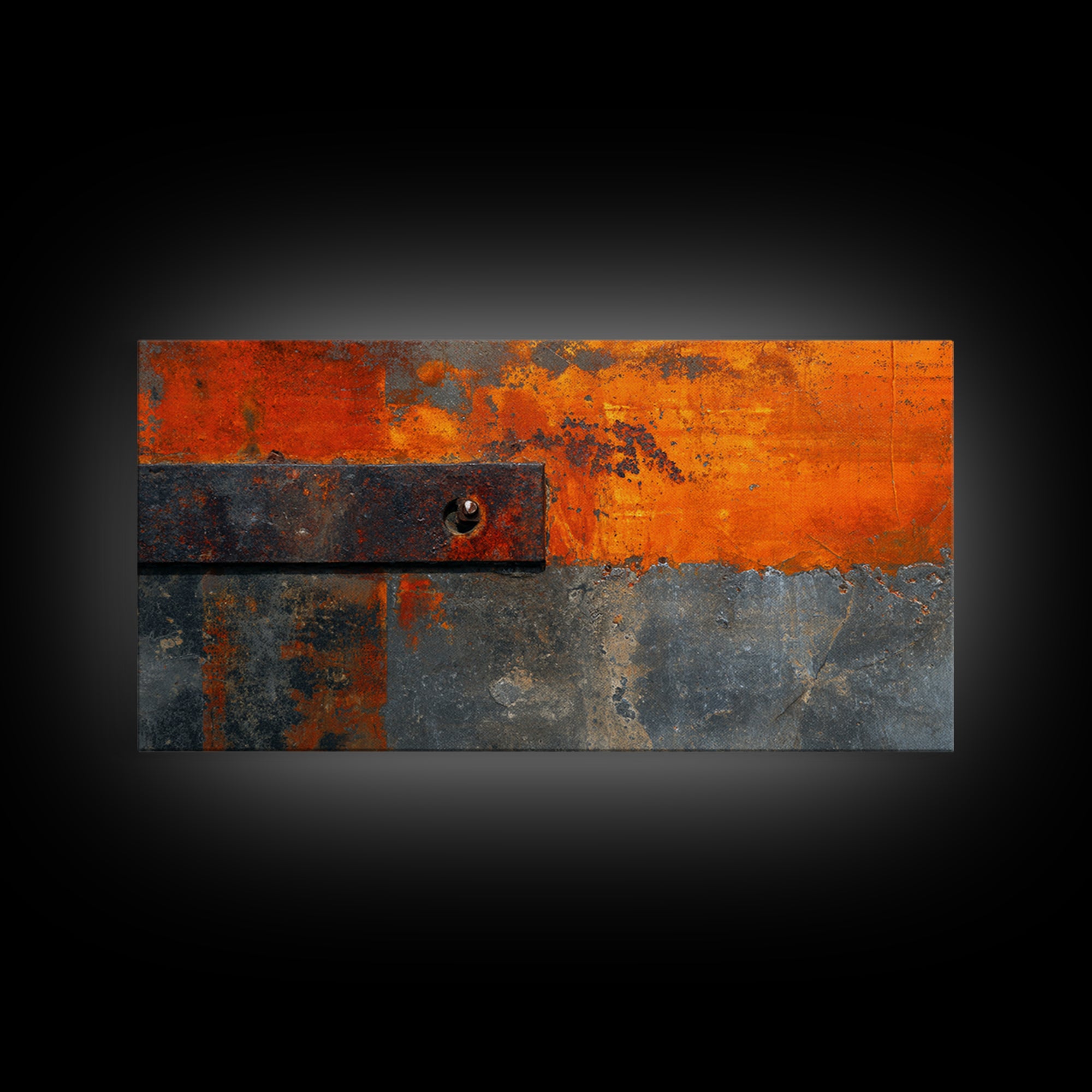 Rust Orange and Charcoal Geometric Abstraction Framed Canvas Print, Industrial Art, Living Room Decor, Abstract Art, Foundry, IND-2x1-34