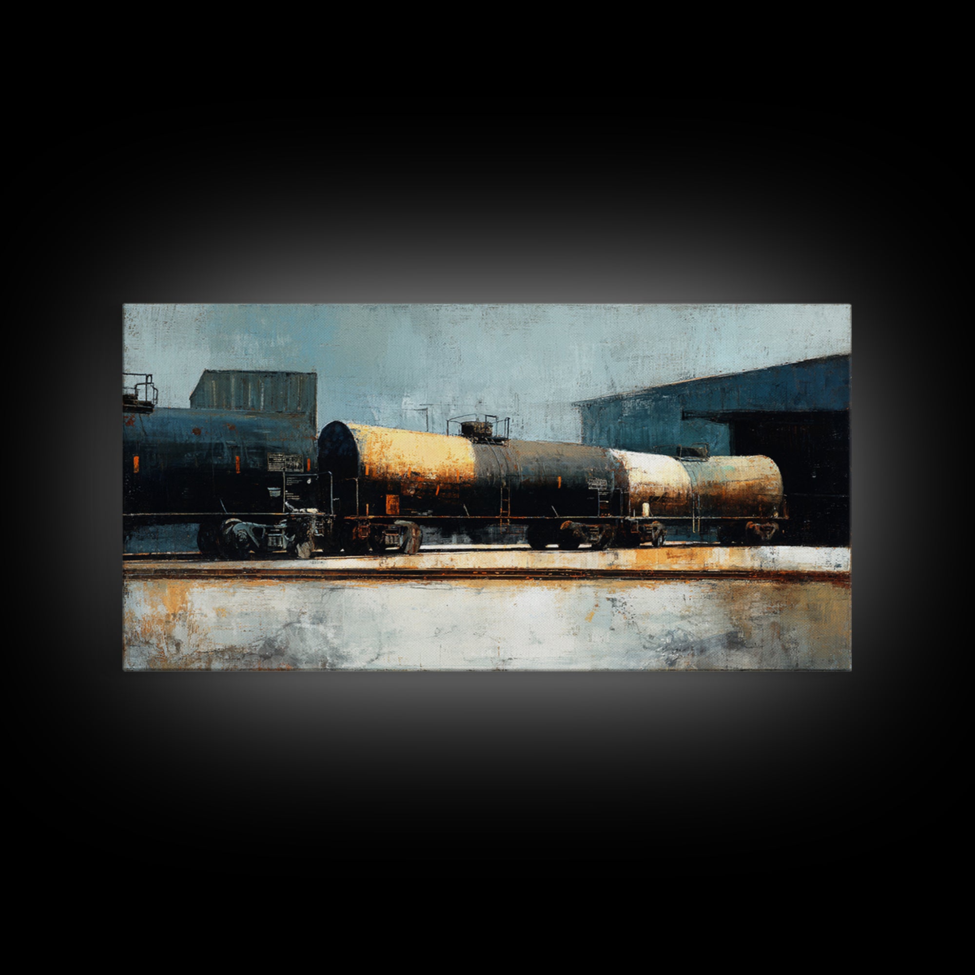 Urban Rail Yard Canvas Print, Industrial Art, Original Art, Living Room Decor, Foundry, Steampunk Decor, Bauhaus Poster, IND-2x1-41