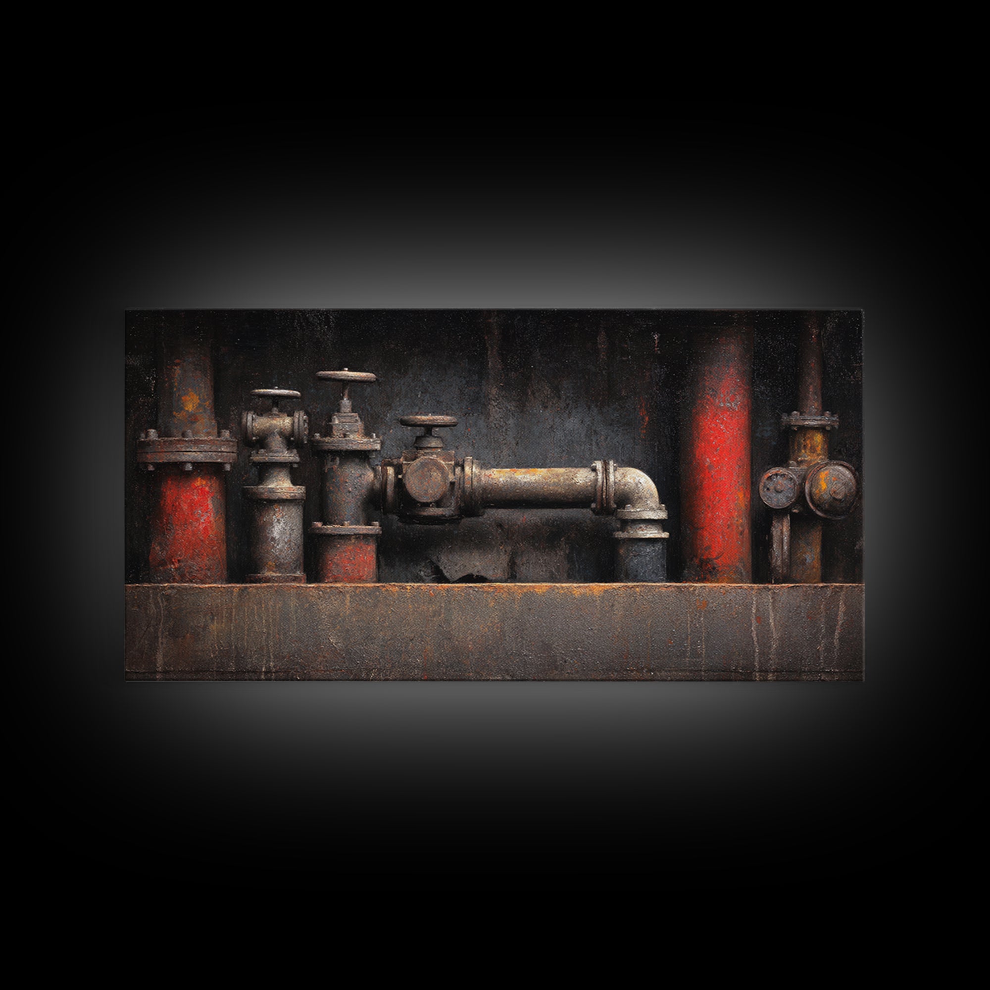 Metal Pipes and Valves as Graphic Composition Canvas Print, Industrial Art, Digital Prints, Living Room Decor, Foundry, IND-2x1-52