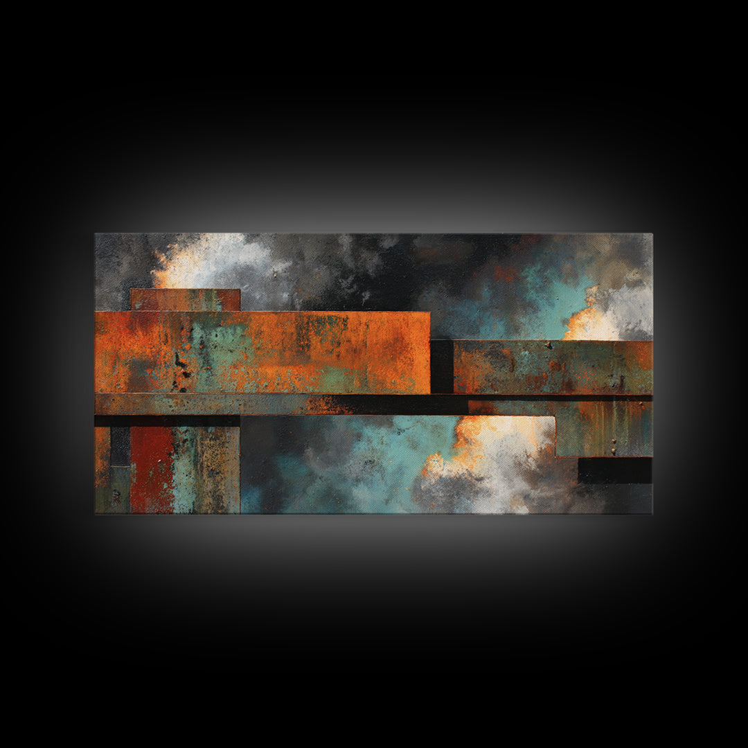 Steel Beams Crossing Like Abstract Lines Canvas Print, Industrial Art, Black and White Wall Art, Living Room Decor, Foundry, IND-2x1-61