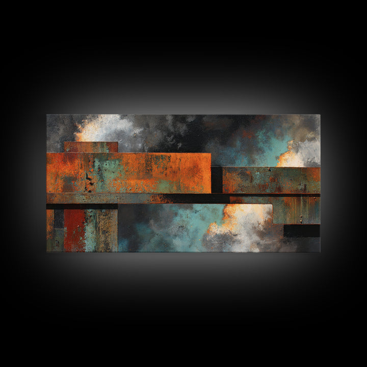 Steel Beams Crossing Like Abstract Lines Canvas Print, Industrial Art, Black and White Wall Art, Living Room Decor, Foundry, IND-2x1-61