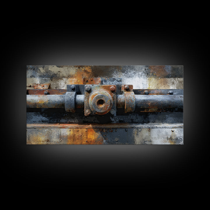 Urban Rail Yard Framed Canvas Print, Industrial Art, Metal Art, Living Room Decor, Abstract Art, Foundry, Gallery Decor, IND-2x1-65