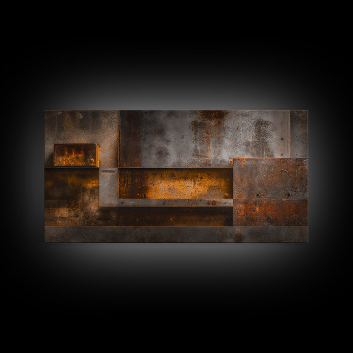 Abstract Smoke and Steel Shapes Canvas Print, Industrial Art, Original Painting, Living Room Decor, Abstract Art, Foundry, IND-2x1-68