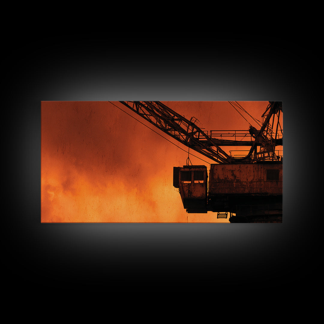 Warehouse Crane Silhouette Framed Canvas Print, Industrial Art, Minimalist Decor, Living Room Decor, Fine Art, Foundry, IND-2x1-75