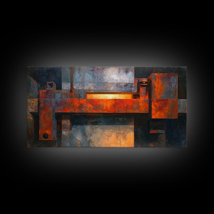 Rust Orange and Charcoal Geometric Abstraction Canvas Print, Industrial Art, Living Room Decor, Abstract Art, Foundry, IND-2x1-82