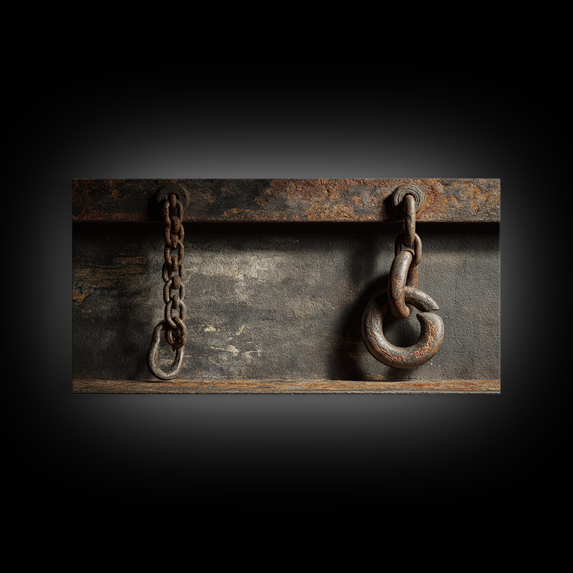 Chain and Hook Still Life Framed Canvas Print, Industrial Art, Abstract Painting, Living Room Decor, Fine Art, Foundry, IND-2x1-84