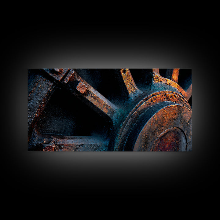 Steam Locomotive Wheel Closeup Canvas Print, Industrial Art, Abstract Art, Living Room Decor, Watercolor Art, Foundry, IND-2x1-98